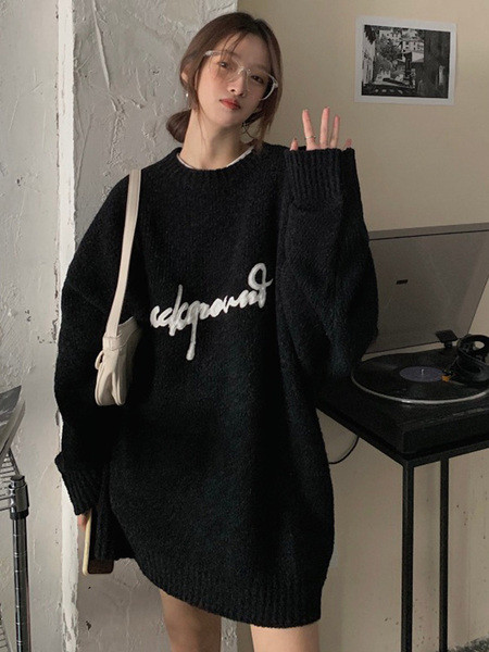 Γυναικείο casual πουλόβερ φαρδύ μοντέλο με επιγραφή