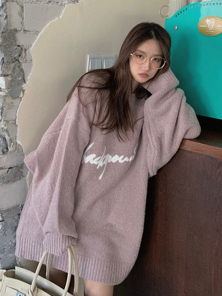 Γυναικείο casual πουλόβερ φαρδύ μοντέλο με επιγραφή