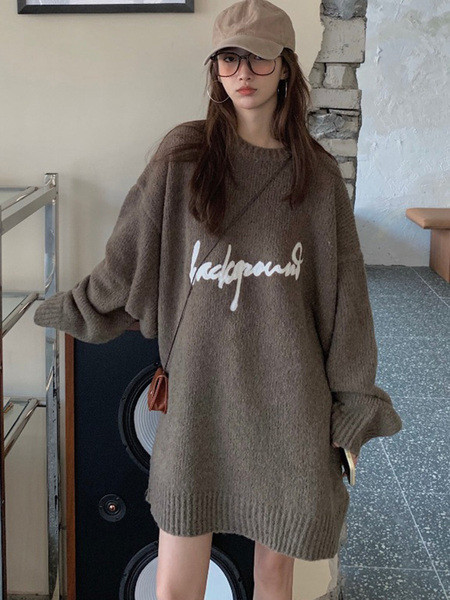 Γυναικείο casual πουλόβερ φαρδύ μοντέλο με επιγραφή