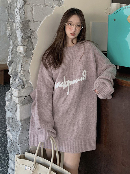 Γυναικείο casual πουλόβερ φαρδύ μοντέλο με επιγραφή