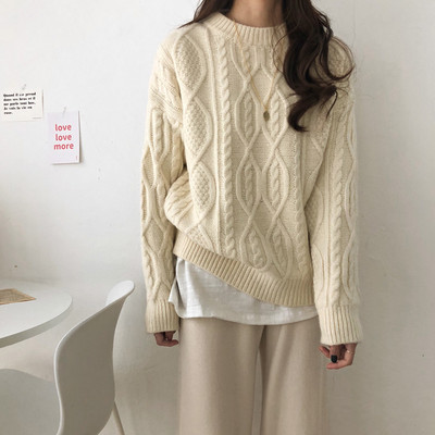 Naiste moodne ovaalse kaelusega kampsun laia mudeliga