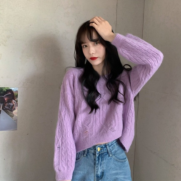 Naiste ajakohane spits-kaelusega kampsun