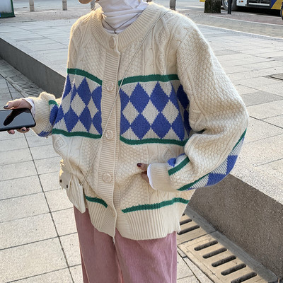 Γυναικεία ζακέτα  casual με οβάλ λαιμόκοψη  φαρδύ μοντέλο