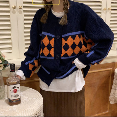 Γυναικεία ζακέτα  casual με οβάλ λαιμόκοψη  φαρδύ μοντέλο