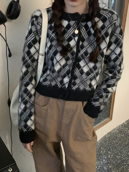 Naiste vabaaja lühike nööpide ja ovaalse kaelusega kardigan