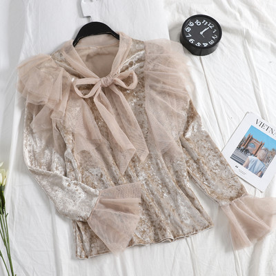 Moodne naiste sametsärk paela ja tülliga