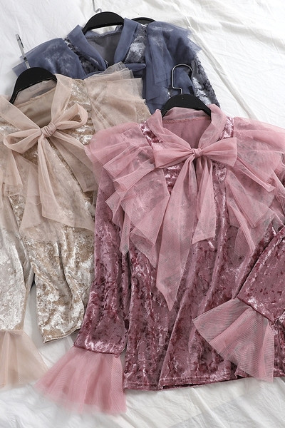 Moodne naiste sametsärk paela ja tülliga