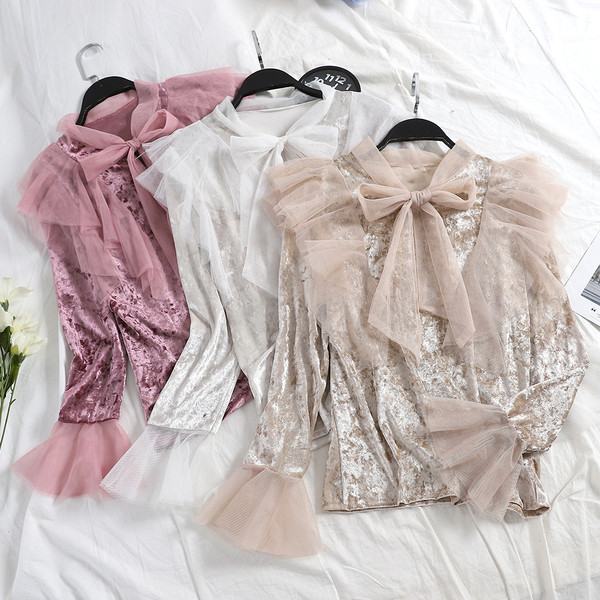 Moodne naiste sametsärk paela ja tülliga