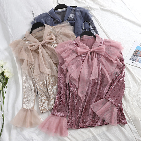 Moodne naiste sametsärk paela ja tülliga