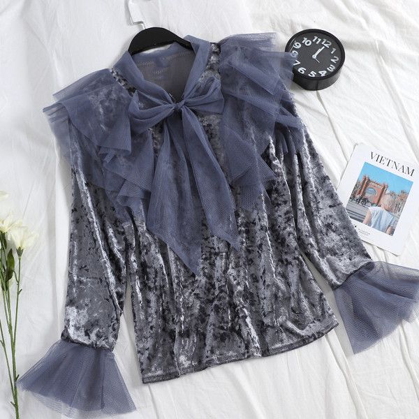 Moodne naiste sametsärk paela ja tülliga