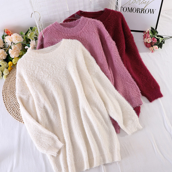 Ženski ležerni puhasti pulover s okruglim izrezom