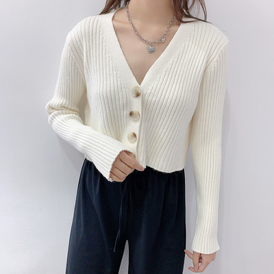 Naiste sügisene lühike nööpidega kardigan