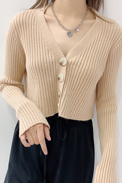 Naiste sügisene lühike nööpidega kardigan