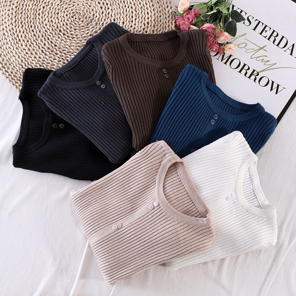 Casual γυναικείο πουλόβερ με οβάλ γιακά και κουμπιά