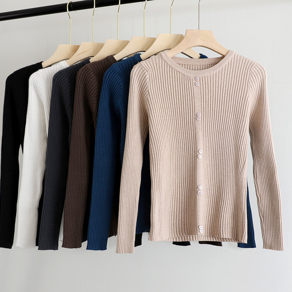 Casual γυναικείο πουλόβερ με οβάλ γιακά και κουμπιά