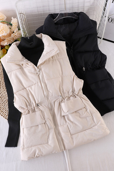 Γυναικείο γιλέκο casual με τσέπες και ελαστική μέση