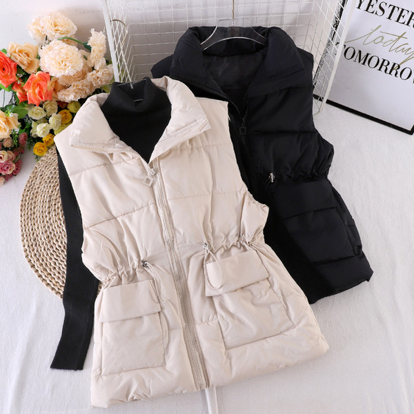 Γυναικείο γιλέκο casual με τσέπες και ελαστική μέση