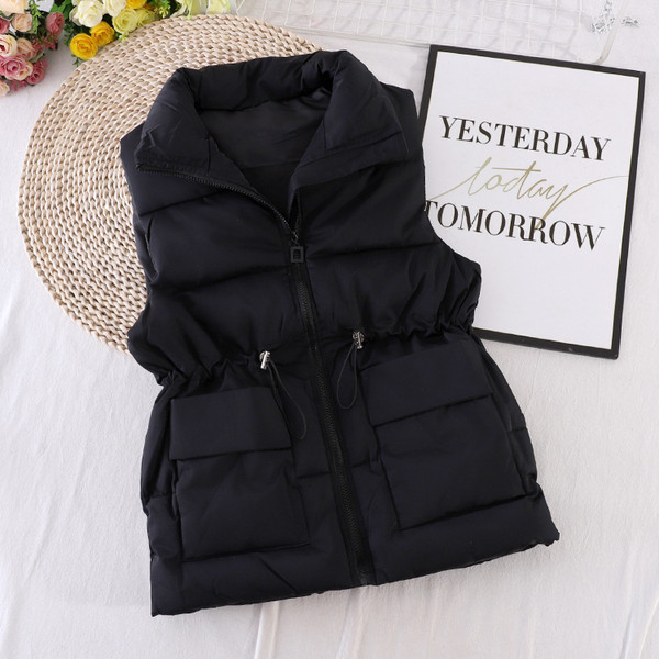 Γυναικείο γιλέκο casual με τσέπες και ελαστική μέση