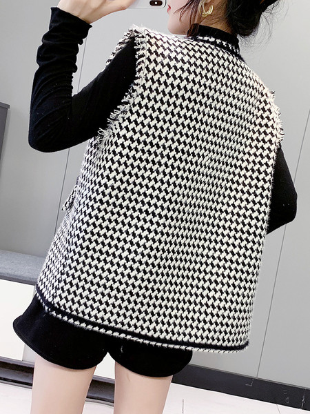 Igapäevane naiste ruuduline vest nööpide ja narmastega