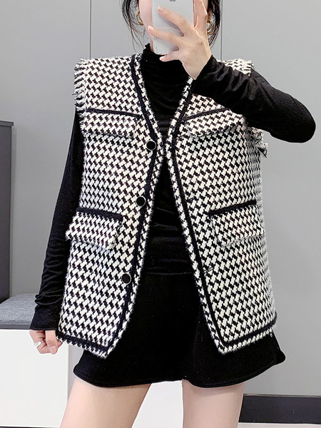 Igapäevane naiste ruuduline vest nööpide ja narmastega