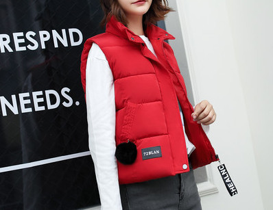 Naiste lühike kõrge krae ja nööpidega vest koos sulelisandiga