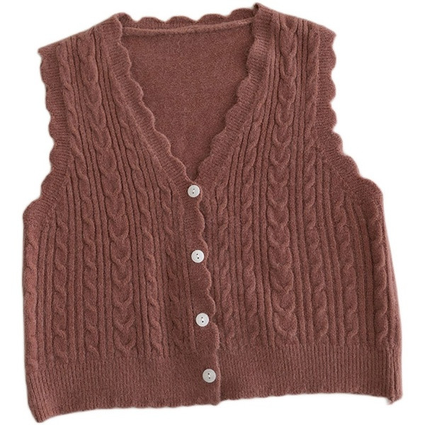 Megzta moteriška liemenė su sagutėmis ir špicine iškirpte