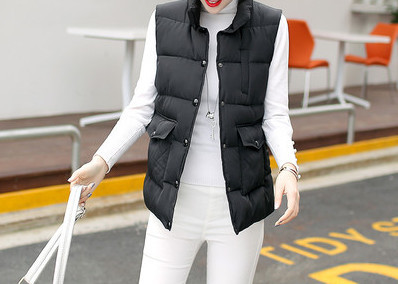 Moodne naiste vest nööpide ja kõrge kaelusega taskutega - suurus kuni 5XL