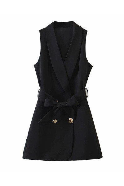 HIT Μοντέρνο γυναικείο γιλέκο με λαιμόκοψη και χρυσά κουμπιά