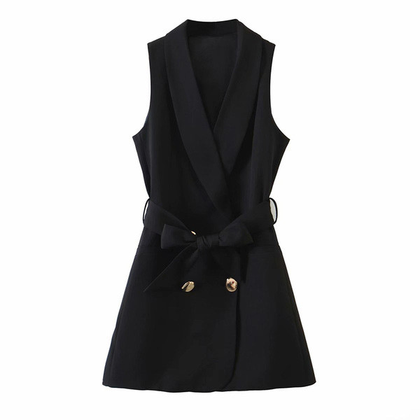 HIT Μοντέρνο γυναικείο γιλέκο με λαιμόκοψη και χρυσά κουμπιά