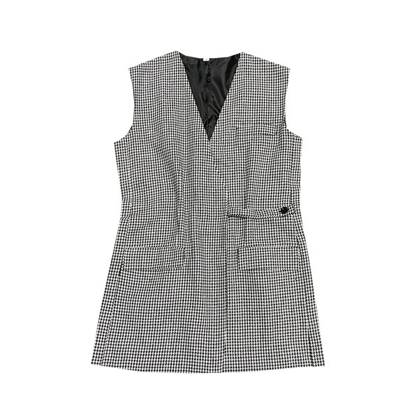 Must-valge spitsikaelusega naiste vest