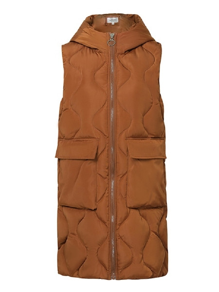 Dugi ženski prsluk s kapuljačom s džepovima i patentnim zatvaračem