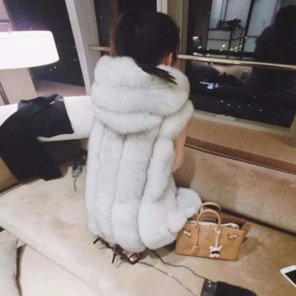 Naujo modelio moteriška ilga pūkinė liemenė su gobtuvu