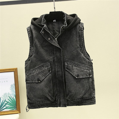 Naiste kapuutsiga ja taskutega teksavest