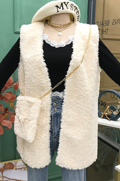 Šiuolaikinė moteriška pūkinė liemenė su V formos apykakle