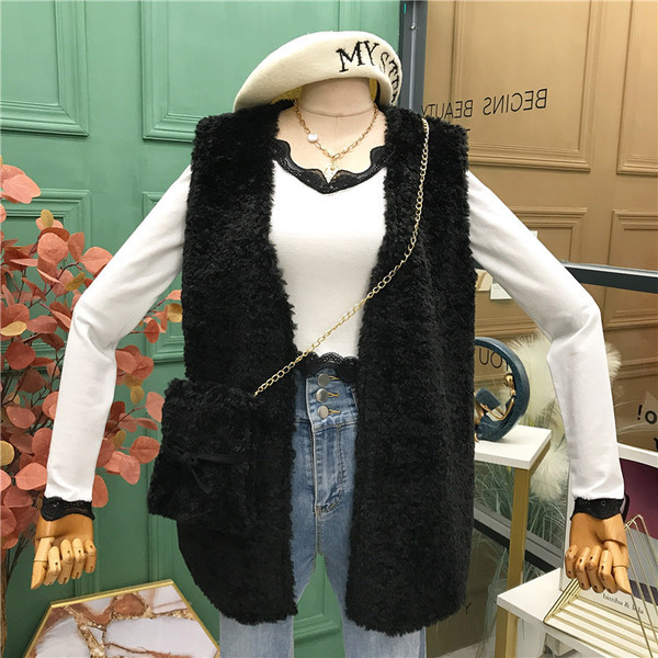 Šiuolaikinė moteriška pūkinė liemenė su V formos apykakle