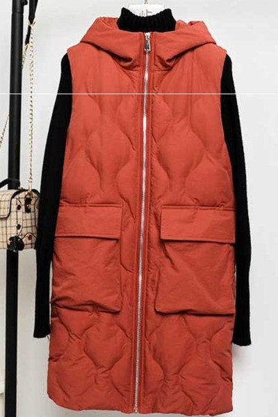 Moteriška liemenė su gobtuvu ir kišenėmis - ilgas modelis