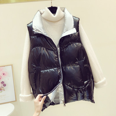 Aktualan ženski sjajni prsluk sa džepovima