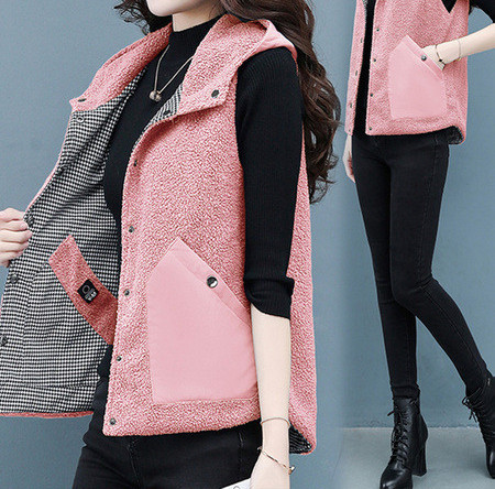 Moderna ženska vesta s kapuljačom i dva lica