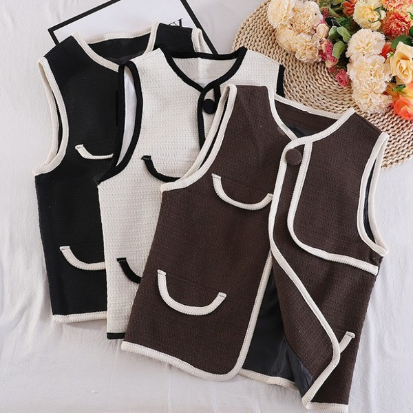 Ženski casual prsluk s gumbima i džepovima