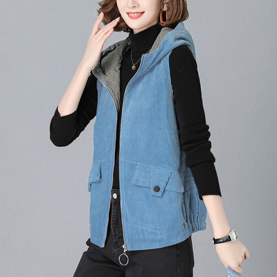 Ikdienas sieviešu veste no velveta ar kapuci