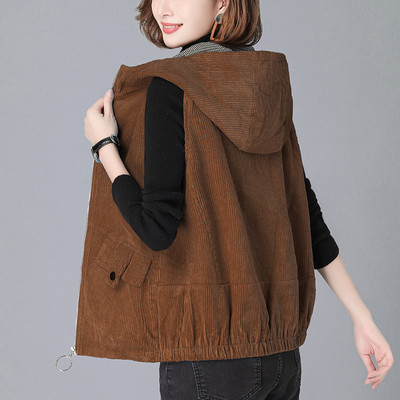 Ikdienas sieviešu veste no velveta ar kapuci