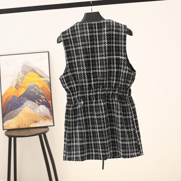 Γυναικείο casual καρό γιλέκο με τσέπες και ζώνη