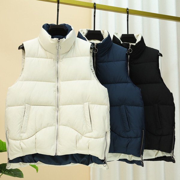 Vesta asimetrica dama cu guler inalt - inchidere cu fermoar