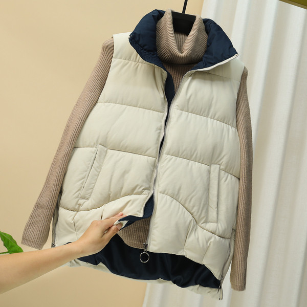 Vesta asimetrica dama cu guler inalt - inchidere cu fermoar