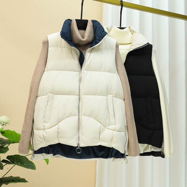 Vesta asimetrica dama cu guler inalt - inchidere cu fermoar