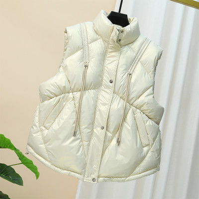 Γυναικείο γυαλιστερό γιλέκο με κολάρο και τσέπες