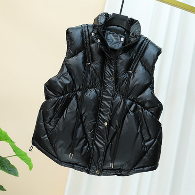 Γυναικείο γυαλιστερό γιλέκο με κολάρο και τσέπες