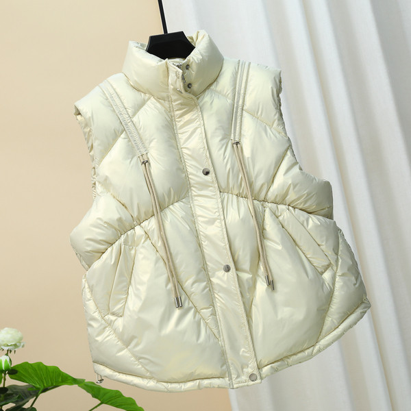 Γυναικείο γυαλιστερό γιλέκο με κολάρο και τσέπες