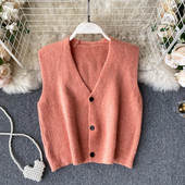 Naiste villane vest nööpide ja spitsikaelusega