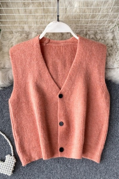 Naiste villane vest nööpide ja spitsikaelusega